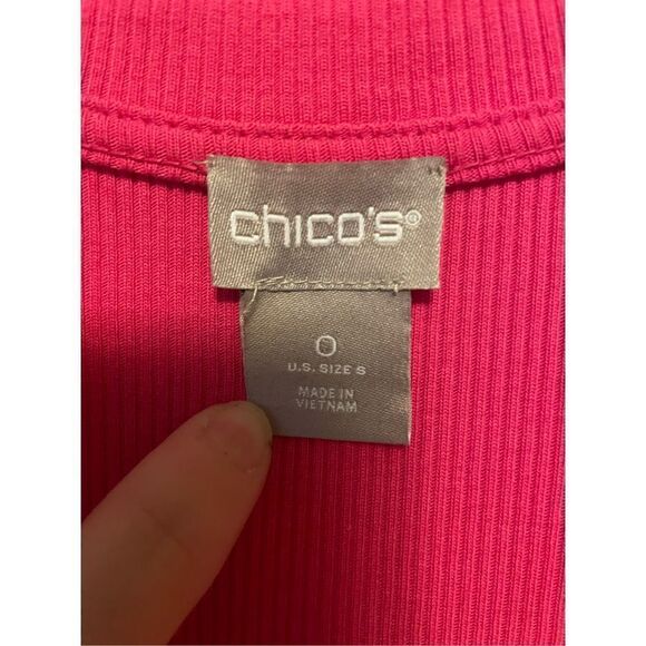 🔴 Hot pink Y2K style Ribbed Elbow-Sleeve Tee by Chicos size s - Picture 4 of 9